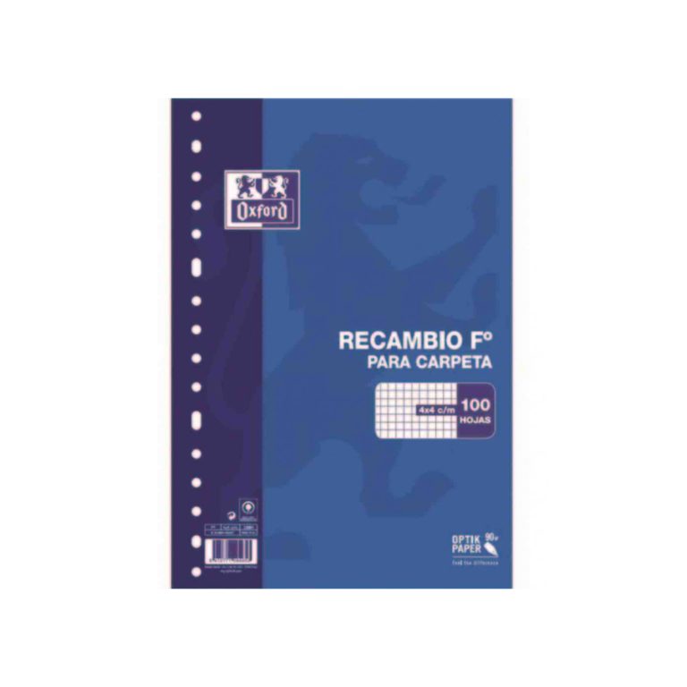 Recambio FOLIO 100 hojas cuadro 4mm OXFORD