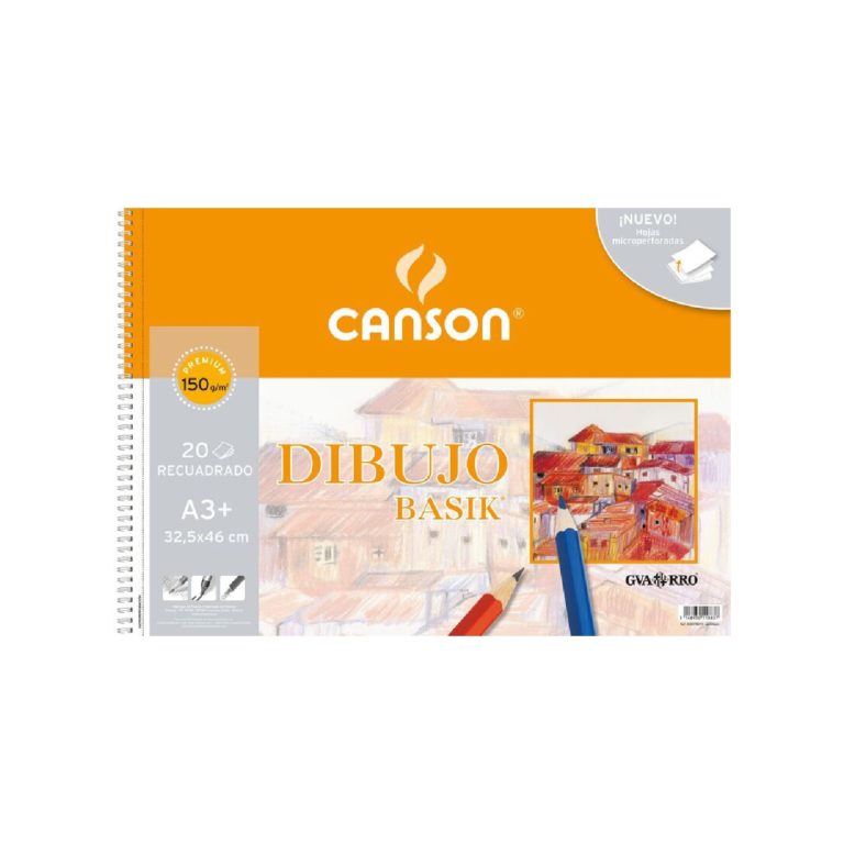 Bloc de dibujo espiral microperforado Basik PREMIUM A3+ recuadro Canson
