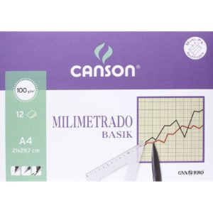 Mini-pk de 12 láminas A4 de papel Milimetrado Basik Canson