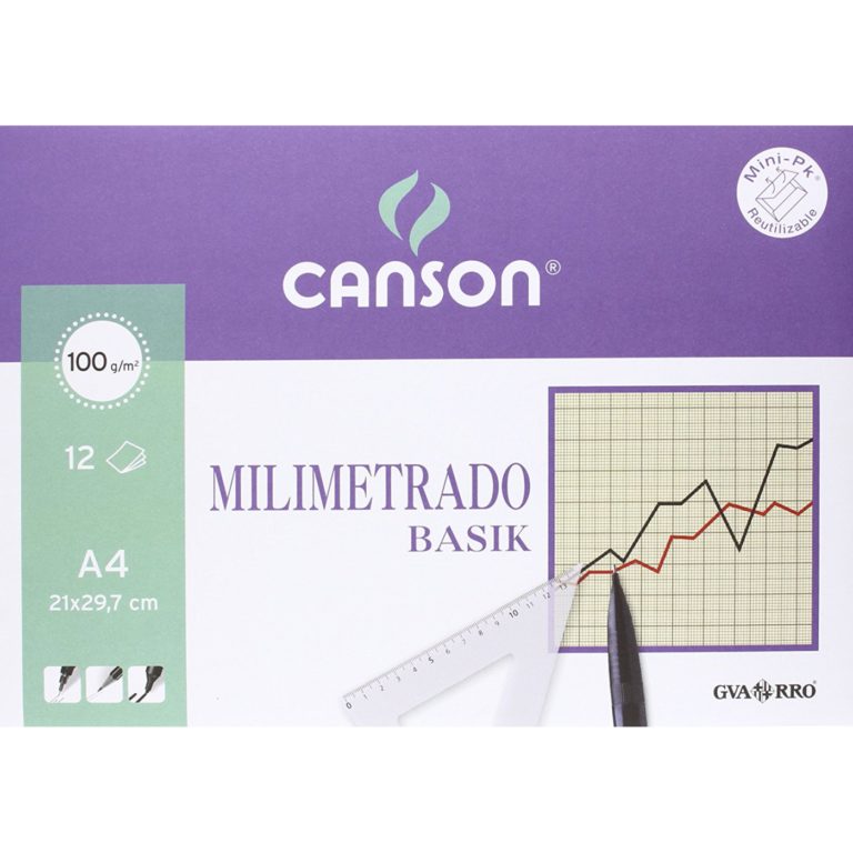 Mini-pk de 12 láminas A4 de papel Milimetrado Basik Canson