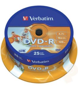 DVD-R 4.7gb imprimible bobina de 25 uds VERBATIM