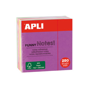 APLI - NOTAS ADHESIVAS FUNNY - 51x51 mm - Mini cubo - 250 hojas